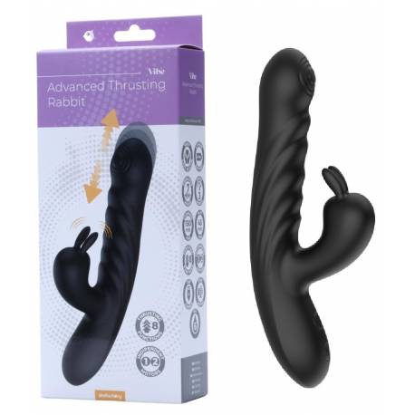 Vibratore Rabbit a Spinta per Vagina e Clitoride, USB - Nero