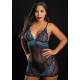 Chemise Babydoll in Pizzo Trasparente Nero e Blu + Perizoma