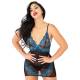 Chemise Babydoll in Pizzo Trasparente Nero e Blu + Perizoma