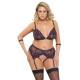 Cottelli Bondage PLUS SIZE Sexy Completo Intimo con Reggicalze, Perizoma Aperto con Catena