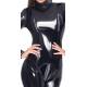 BLACK LEVEL Tuta Intera Catsuit Pelle in Vinile Nero Lucido ad Effetto Latex