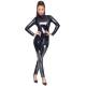 BLACK LEVEL Tuta Intera Catsuit Pelle in Vinile Nero Lucido ad Effetto Latex