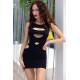 Mini Dress Nero Sexy Tubino Abito con Intagli Nero